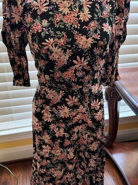 miami Black Midi Dress with Pink Floral Pattern